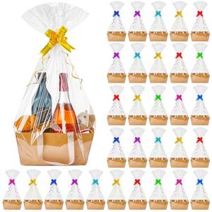 lot 6075 image: Tuanse 30 Pcs Basket for Gift Empty DIY Bulk Gift Basket Kit with Handle Kraft Cardboard Tray with 30 Bag 30 Bow Market Tray for Wedding Party(Brown,9.8 x 6.5 x 4.3 in)