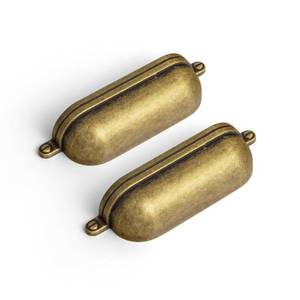 lot 6081 image: Goo-Ki Cup Drawer Pulls for Cabinet Antique Brass Zinc Alloy Kitchen Hardware 6 Pack, 3 Inch (76mm) Hole Center Bin Cup Pull Channing Handles