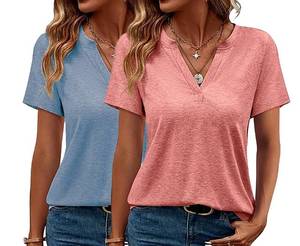 lot 6104 image: Womens V Neck Summer Tops Casual Short Sleeve T Shirts Basic Loose Fit Dressy Tees (US, Alpha, Large, Regular, Regular, Dark BlueRed) size L