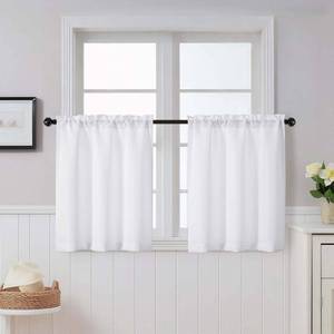lot 6110 image: LIVEKID White Short Kitchen Curtains 24 Inch Length Tier Curtain 2 Panels - Faux Linen Textured Cafe Curtain, Light Filtering Small Windows Curtains for Bathroom Basement, 30 W x 24 L