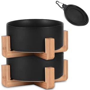 lot 6112 image: Petygooing Ceramic Black Cat Dog Bowl Set with Stand,Pet Food and Water Dish,Medium Pet Bowls Anti-Slip Set of 2 Cat Bowls-Pet Food Dishes- Small Medium Size Dog (28 OZ 3.6 Cups)