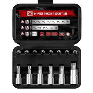 lot 6116 image: BLACKROBOT 14-Piece Torx Bit Socket Set T6-T60, S2 and Cr-V Steel Star Bit Socket Set 14�� 38�� 12�� Drive, T Torx Enhanced Storage Case for Motorcycle Bicycle Machinery Repair