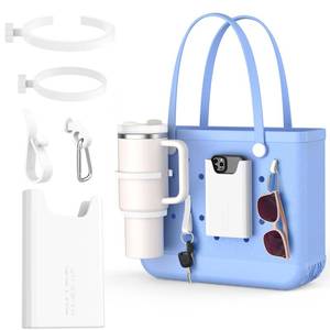 lot 6132 image: OUTXE 2 Pack Cup Holder for Bogg Bag, Fits 16-40oz Stanley, Silicone Phone Holder Accessories Compatible with All Bogg Bags Hooks Insert for Simple Modern Beach Tote Bag, White