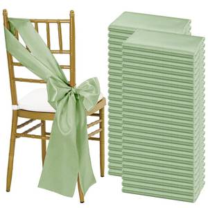 lot 9827 image: LOKUME 100 PCS Satin Chair Sashes Bows, Sage Green Ribbon Ties Back Sash for Wedding Birthday Banquet Party Hotel Event Cover Decoration (7 x 108 Inch)
