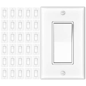 lot 9830 image: Amico 30 Pack Single Pole and 3-Way Light Switch with Wall Plate, UL Listed, 15A 120277V, OnOff Rocker Interrupter Wall Switch, Grounding Screw, Suitable for Home and Business, White
