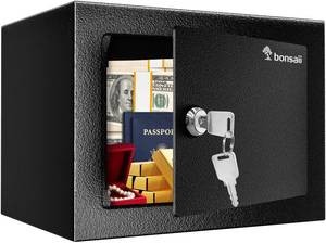 lot 9843 image: Bonsaii Safe Box with Key Lock, Steel Security Lock Box, 0.23 Cubic Feet, 9.06 W x 6.69 D x 6.69 H, Small Hidden Safe for Cash Jewelry
