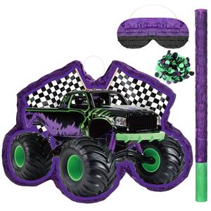 lot 9845 image: WinnerWhy Green and Purple Truck Pi�ata of Monster Pi�ata Race Car Bundle with a Blindfold and Confetti Birthday Party Supplies Small Racing for Construction Favors Decor