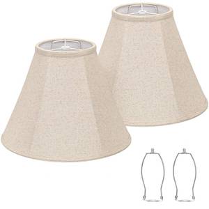 lot 9848 image: Bell Lamp Shades Set of 2, 6Top x 13Bottom x 10High, Beige Shade Replacement for Table Lamps, Floor Lamps, Fabric Natural Linen Hand Crafted(Spider Fitter), Harp Holders Included, Assembly Required