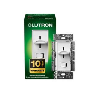 lot 10108 image: Lutron Skylark LED Dimmer Switch for Dimmable LED, Lutron Dimmer Switch For Halogen and Incandescent Bulbs, 150WSingle-Pole or 3-Way, SCL-153P-WH, White