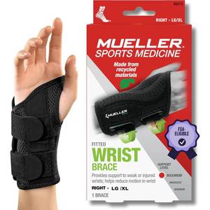 lot 10111 image: MUELLER Sports Medicine Green Fitted Wrist Brace for Men and Women, Wrist Pain Relief Support, Ideal for Carpal Tunnel, Tendonitis, Arthritis, Right Hand, Black, LargeX-Large