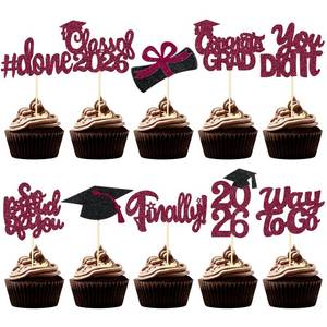 lot 10113 image: FoldTier 100 Pcs Graduation Cupcake Toppers Congrats Grad Class of 2026 Graduation Cupcake Picks Toppers Diploma Supplies for Party Decorations(Maroon)