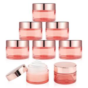 lot 10114 image: DMuuuDM 1 oz 8 Pack Pink Glass Jars,Empty 30ml Cream Jars with Rose gold Lids&Inner liner,Sample Cosmetic Container Vials Pot for Face Cream Eyeshadow Lotion Powder Foundation