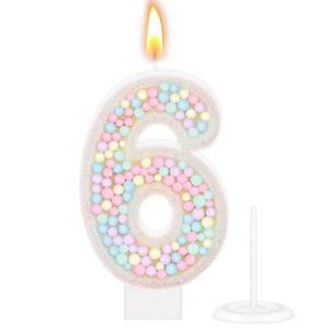 lot 10128 image: MTLEE Number 6 Candle Pastel Macaron Glitter 3D Rainbow Birthday Number Candle Cake Topper for Girl Boy Birthday Wedding Anniversary Sweet Theme Party Decorations