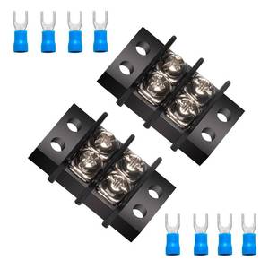 lot 10130 image: MILAPEAK Terminal Block - 2 Pack 2 Positions 200v-450v 20-30A Dual Row Screw Terminals Strip  8 PCS Copper Wire Fork Connectors