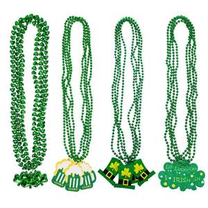 lot 10151 image: Moon Boat 18PCS St. Patricks Day Shamrock Necklaces Clover Green Bead Irish Party Decorations Supplies for Adults