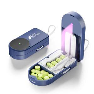 lot 10152 image: Pro U  V C-Pill Cutter & Organizer - Luminescent LED Status Light  3-25mm Adjustable Blades  Splinter-Free Cutting  Detachable Washable Compartment for Elderly-Mom (Blue)