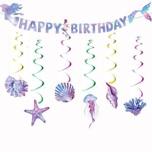 lot 10153 image: Mermaid Birthday Party Supplies - Mermaids Theme Party Banner and Hanging Swirl for Girls Birthdays Party Decorations, Children Love the Magical Happy Birthday Banner Very Much (Mermaid)