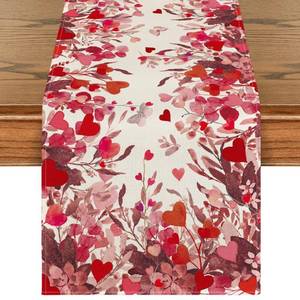 lot 10156 image: Artoid Mode Floral Red Love Heart Petals Table Runner, Wedding Kitchen Dining Table Decoration for Home Party Decor 13x72 Inch