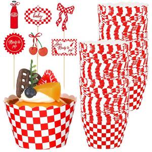 lot 10162 image: Hushee 72 Pcs Shes Ready to Pop Baby Shower Decorations Include Cupcake Toppers and Paper Baking Cups Retro Soda Cupcake Picks and Liners White Red Party Decoration for Shes Ready to Pop Baby Shower