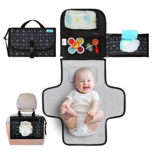 lot 10176 image: Kopi Baby Portable Diaper Changing Pad - Baby Diaper Changer Travel Bag with Wipes Pocket, Smart Design Portable Changing Mat, Infant Travel Station Kit, Gift for Newborn - Black Arrows, Classic