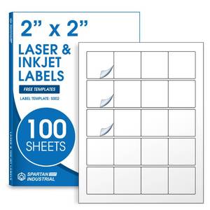 lot 10178 image: 2 X 2 Square Printable Labels for Inkjet and Laser Printers - 100 Sheets, 2000 Matte White Custom Stickers for Business Logos, QR Code Stickers, Product Labeling - Spartan Industrial Template S002