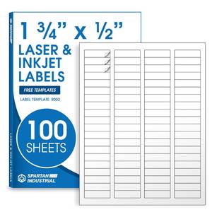 lot 10179 image: 1.75 X 0.5 Matte White Printable Labels for Inkjet and Laser Printers - 100 Sheets, 8000 Custom Stickers for Return Address Labels, Price Tags, File Folders - Spartan Industrial Template R002