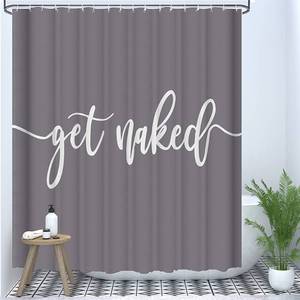 lot 10182 image: Eleroye Shower Curtain Funny Cute Get Naked Fashionable Grey Background White Words Machine Washable Fabric Bathroom Decor Set with Hook Bath Curtain 72 x 78 inches