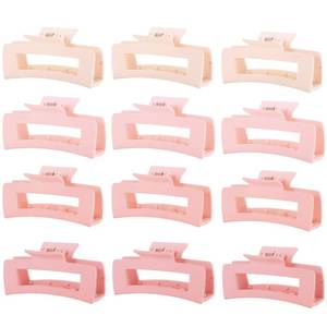 lot 11522 image: 12 Pcs Pink Large Square Hair Claw Clips for Women, 4.3-Inch Matte Rectangle Claw, Strong Hold Non-slip Hair Clips for Thick & Thin Hair