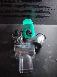lot 11538 image: Stationary Cheese Grater with Teal Handle And Attachments Brand Unknown
