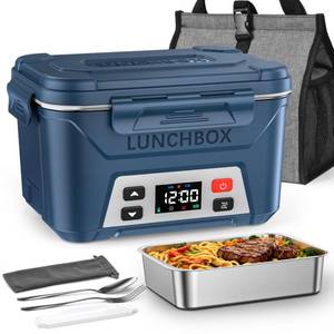 lot 11543 image: EAST OAK Heated Lunch Box for Men, Electric Lunch Box for Adults, 5.5 Cups Cordless Portable Food Warmer, Rechargeable Self Heating Food Heater with Memory Function, Automatic Keep Warm(Classic Blue) (Doesnt Charge) (Used)