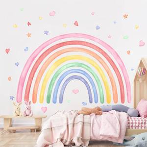 lot 11549 image: 77 x 47 Large Rainbow Wall Decals Stickers for Girls Nursery Peel and Stick Watercolor Rainbow Hearts Stars Vinyl Wall Mural Art for Kids Toddlers Bedroom Playroom Classroom