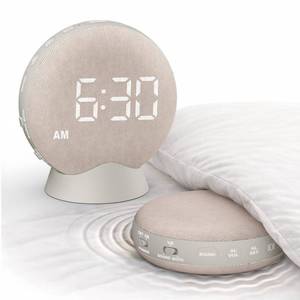 lot 11554 image: SolaceRise Super Loud Alarm Clock for Heavy Sleepers Vibrating Digital Auto-Dim Clock with Bed Shaker for Hearing Impaired - Portable Rechargeable Battery for Bedroom Travel Dorm - Putty