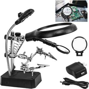 lot 12285 image: Helping Hands Magnifier Soldering Station with LED Light,LXIANGN 2.5X 7.5X 10X Desktop Magnifying Glass with Stand with Auxiliary Clamp for Miniature Painting,Model,Repair,Crafts,Hobby