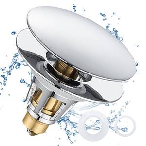 lot 12307 image: Universal Bathroom Sink Stopper, 1.11.5 Sink Drain Stopper, Full Size Bounce Bullet Type Pop Up Basin Drain Strainer, Chrome Anti-Clogging Sink Drain Filter with Hair Catcher (Silver)