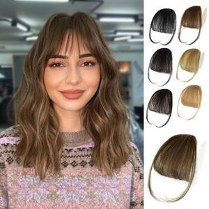 lot 12339 image: NAYOO Bangs Hair Clip - Light Brown Fake Bangs 100% Real Human Hair Extensions Wispy Bangs for Women Fringe with Temples Hairpieces Curved Bangs for Daily Wear(Light Brown, Wispy Bangs)