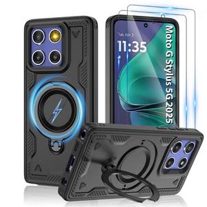 lot 12352 image: for Moto G Stylus 5G 2025 Magnetic Case,Compatible with MagSafe & HD Screen Protector�2,Metal Rotated Kickstand,Military Grade Drop Proof Anti-Fingerprint Protective,Moto G Stylus 5G 2025,Black