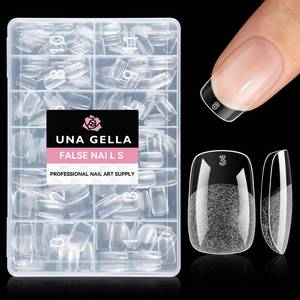 lot 12356 image: UNA GELLA Short Square & Squoval Nail Tips 216pcs Pre-Etched Short Square Round Oval Press on Nails Squoval Clear Acrylic Fake Full Cover Gel Nails Tips for Nail Extensions Home DIY Salon 12 Sizes
