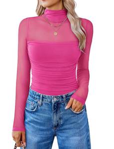 lot 12357 image: Avidlove Long Sleeve Bodysuit Turtleneck Bodysuit Thong Bodysuits Sheer Top Fall Outfits for Women 2025