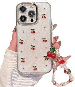 lot 12365 image: Cute Case for iPhone 17,Red Cherry Pearls with Phone Charm Chain,Pearlized Fruit Case for Women Girls Designed Shockproof for iPhone 17