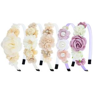 lot 12368 image: Dizila 5 Pieces Ivory Purple Plastic Flower Headbands Floral Hair Bands Hoops Accessories (Missing One)