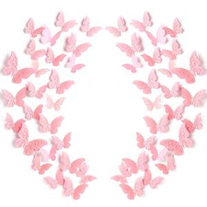 lot 12374 image: Outus 120 Pieces Pink 3D Layered Butterfly Wall Decor Removable Butterfly Stickers Hollow Mural Decals for Birthday Cake Decorations Crafts Bouquet Flower Arrangements