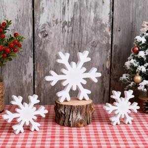 lot 12376 image: Tresordetoile Christmas Decoration - 3PCS Snowflake Signs for Winter Decorations Farmhouse Rustic Wooden Snowflake Blocks for Tiered Tray, Mantel and Table Centerpiece Ornaments