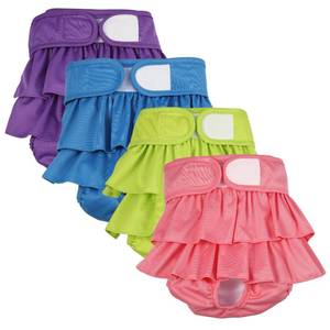 lot 12381 image: Chenkaiyang 4 Pack Dog Diapers Female Washable Dog Diapers Reusable Puppy Diapers Highly Absorbent Comfortable Doggy Diapers for Dogs in Heat or Excitable Urination(S Candy Color)