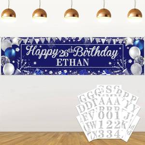 lot 12384 image: Personalized Birthday Banner for Party, with Name & Ages Option-Custom DIY Alphabet & Numbers Stickers Birthday Party Backdrop IndoorOutdoor Celebrations (Blue Silver)