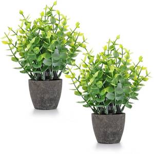 lot 12394 image: FAVOWREATH 2 Pack Fake Plants Ceramic Mini Artificial Greenery Potted Plants for Home Decor Office Decor Room Decor Farmhouse Decor Indoor Table Bathroom Decor