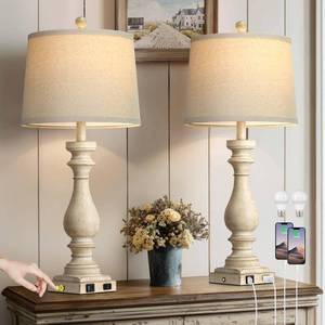 lot 15110 image: luxeflow 29 Tall Vintage Table Lamps Set of 2,Farmhouse Bedside Lamps with USB CA Ports & AC Outlet,3-Way Dimmable Touch Lamp for Night Stands Living Room Bedroom,Beige