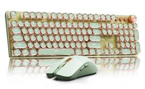 lot 15125 image: EWEADN Wired Typewriter Keyboard and Mouse Combo, Typewriter Style Mechanical Gaming Keyboard,104 Keys Backlit LED Keyboards, Media Control Knob, Wired Keyboard Pink Switch for WindowsMacPC-Green