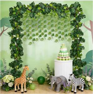 lot 15142 image: 20FT Artificial Monstera Leaves Garland, Extra Long Fake Hanging Plants with 50 Monstera Deliciosa & 12 Ivy Leaves for Wall Decor, Tropical Palm Leaf Vines for Jungle Theme Party, Wedding Arch