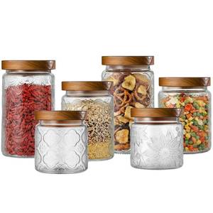 lot 15143 image: FillTouch 6 Pcs Vintage Glass Jar with Wooden Lid 172434 oz Glass Airtight Food Storage Container with Lid Jar Begonia Sunflower Pattern for Kitchen Sugar Coffee Tea Beans Candy Cookie