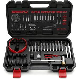 lot 15145 image: Premium Pin Punch Hammer Set 25-Piece Punch Set and Hammer with Bench Block, Steel Roll Pin Punch Set, Pin Punches with Replaceable Face Hammer, Mechanical Repair Tool for Maintenance